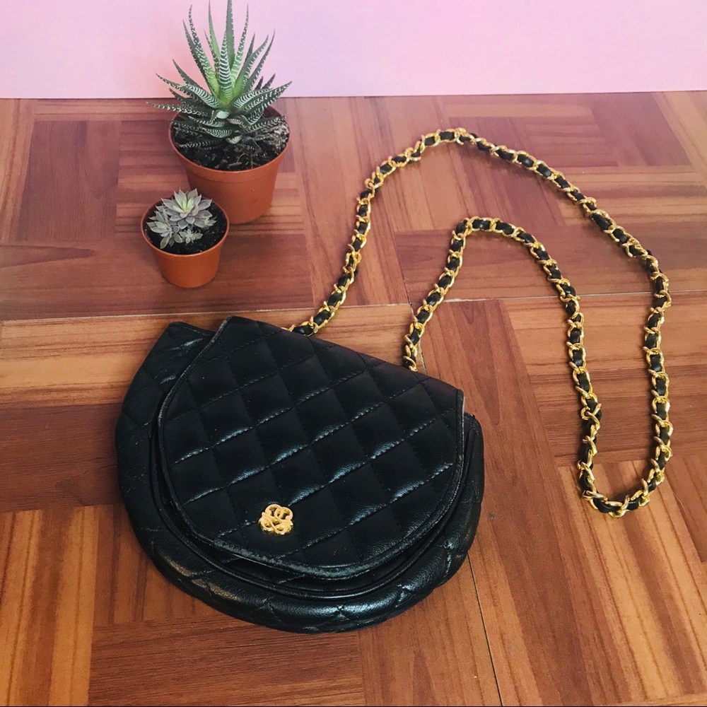 Vtg 90s Quilted Black Chain Mini Crossbody Bag - Picture 4 of 6
